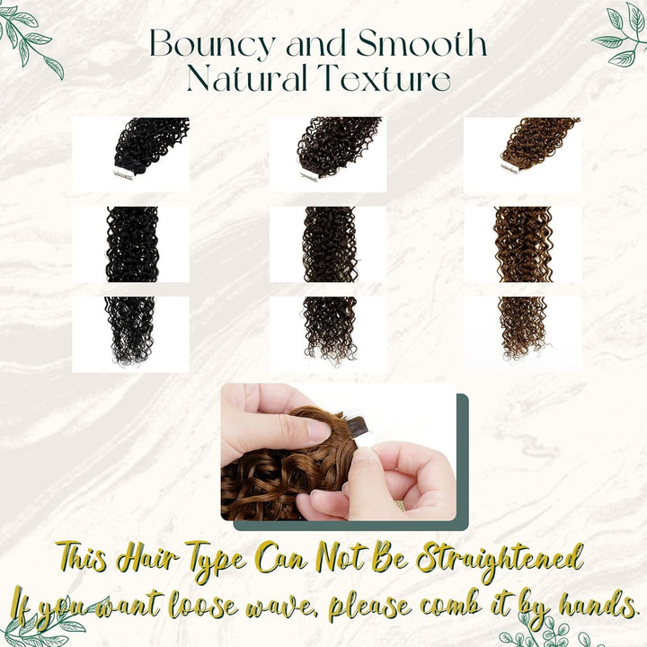 RUNATURE Tape in Extensions Echthaar Braun Natürliche Welle 50cm Tape Echthaar Extensions Remy 20pcs