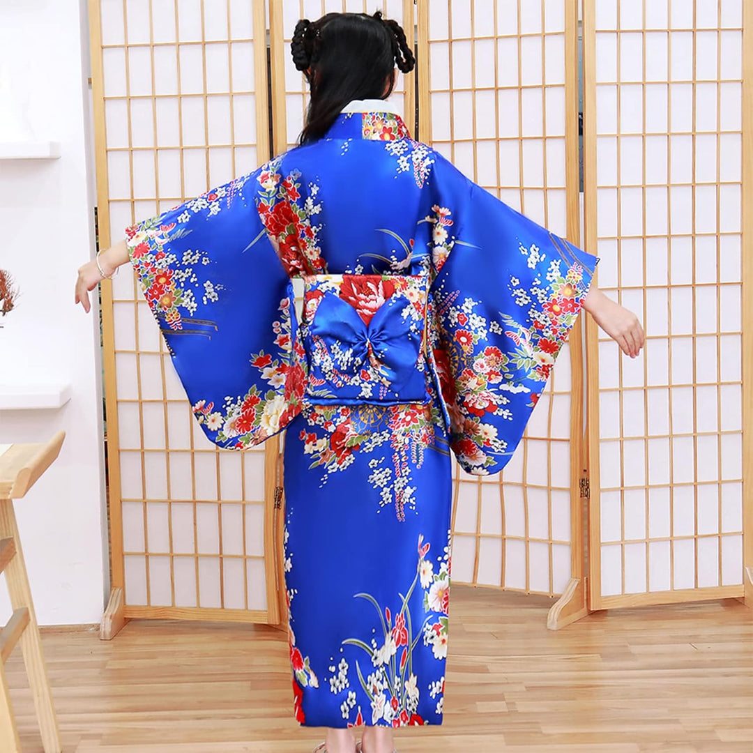KRUIHAN Japanische Kimono Kinder,Satin Kimono Kleid,Kimono Morgenmantel Japanisch Kinder,Mädchen Fas
