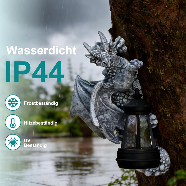 Yeomoo Drachen Figuren mit Solarlampen Baumstamm Gartendeko für Draussen: Lustige Drachen Gartenfigu