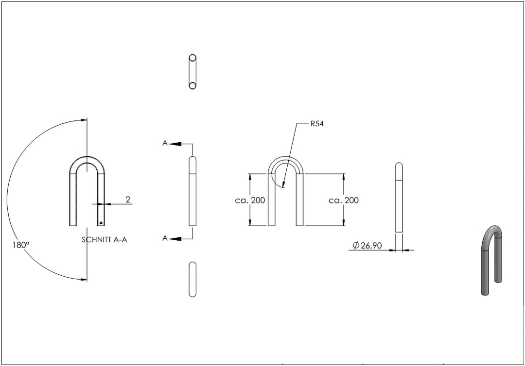 Fenau | Stahl Rohrbogen | 180° | 26,9x2,0 mm | Stahl S235JR, roh Winkel: 180° 26,9x2,0 mm | 3/4" RM