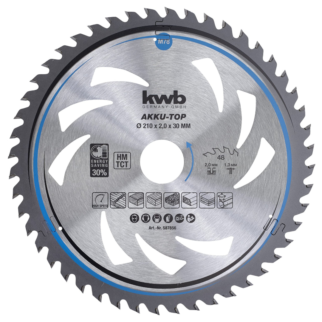 kwb Kreissägeblatt 210 x 30 mm, leichtgängig, speziell für Akkumaschinen, Sägeblatt geeignet für Wei