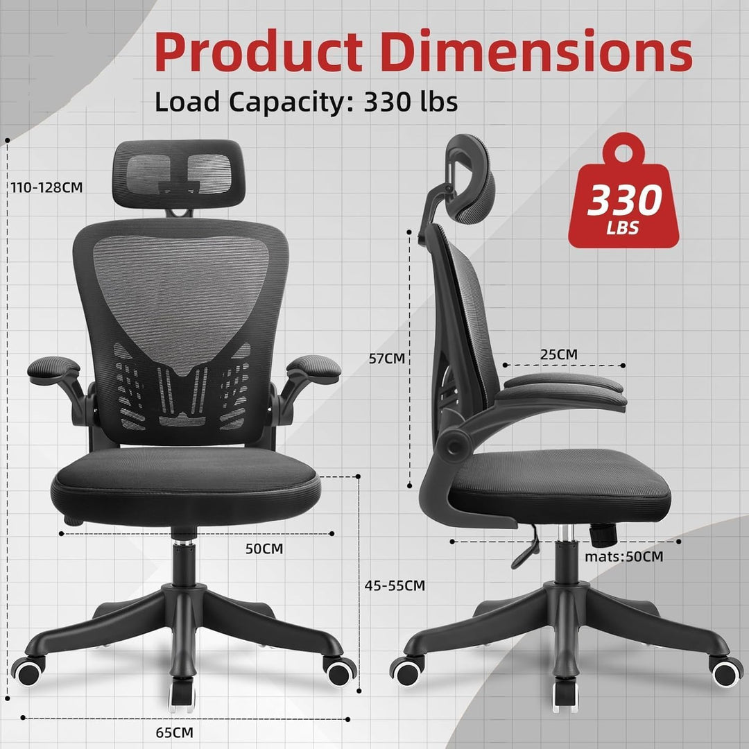 Ergonomischer Bürostuhl mit verstellbaren Kopfstützen und Armlehnen, Lendenwirbelstütze, atmungsakti