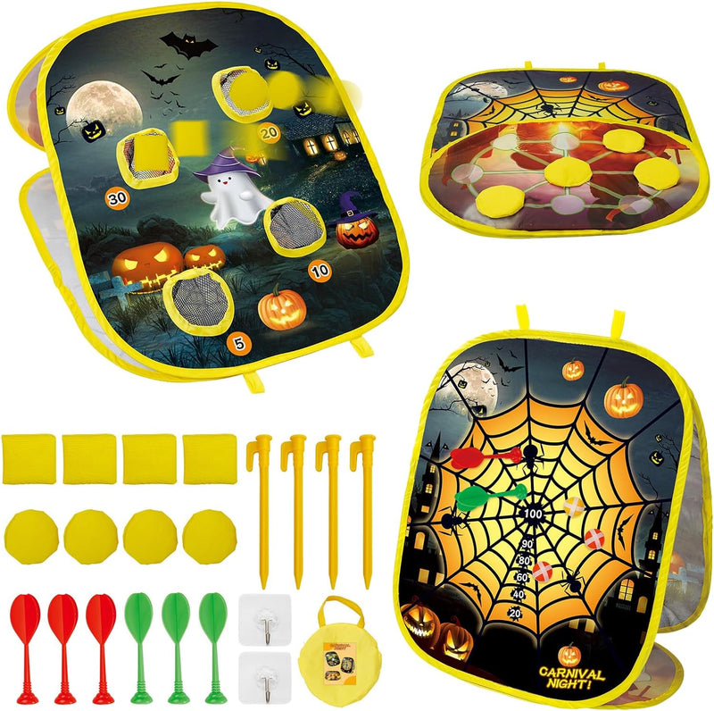 Sitzsack Wurfspiel und Kinder Dartspiel, Zusammenklappbar 2 in 1 Halloween Wurfspielbrett mit Sandsä