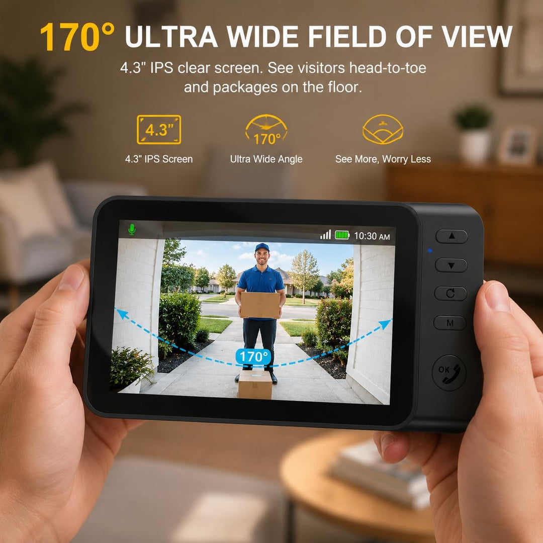 TKMARS Kabellose Video Türklingel mit 4,3 Zoll Monitor, Ohne WLAN &amp; App, Aktive Live-Ansicht, 1080P