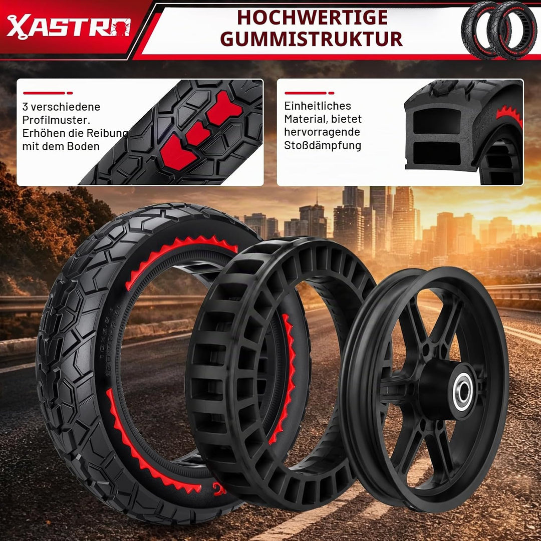 Xastro 2 PCS 10x2,50 E-Scooter Reifen 60/70-6.5 10x2.50 Vollgummi Geländereifen 10x2,5-6,5 Pannensic