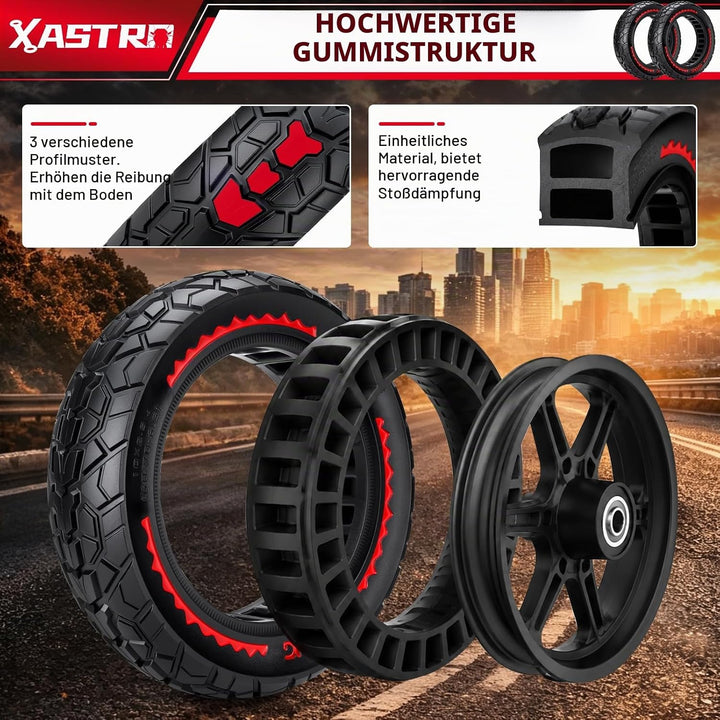 Xastro 2 PCS 10x2,50 E-Scooter Reifen 60/70-6.5 10x2.50 Vollgummi Geländereifen 10x2,5-6,5 Pannensic
