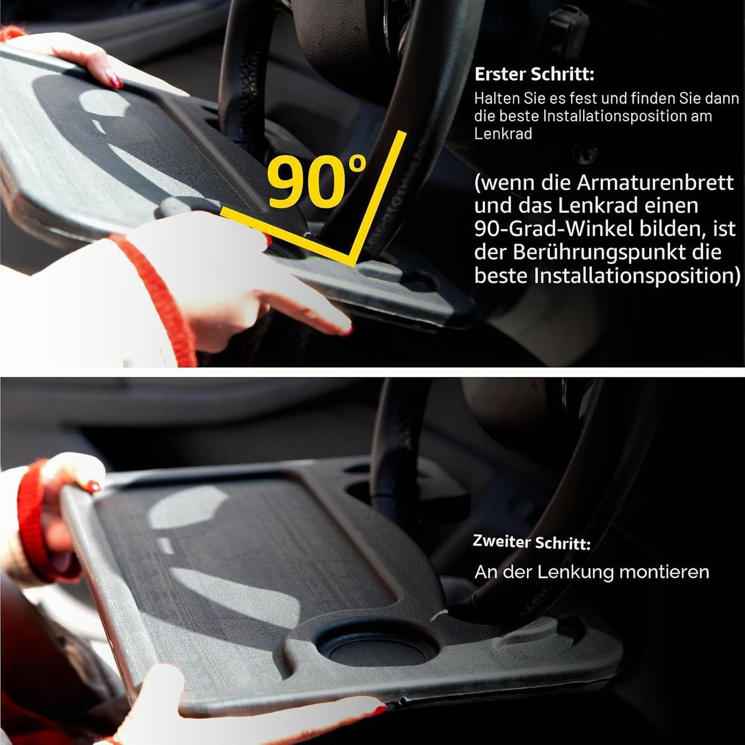 CUTEQUEEN 2-in-1 Auto Lenkrad Tisch - Tragbarer Laptophalter & Esstisch furs Auto,Multifunktionaler