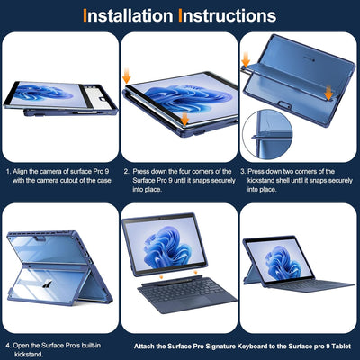 INFILAND Surface Pro 11/10/9 Hülle, Hoch Klar Transparent Stosssichere Robuste Tragbare Schutzhülle