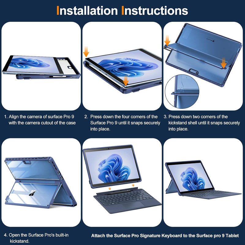 INFILAND Surface Pro 11/10/9 Hülle, Hoch Klar Transparent Stosssichere Robuste Tragbare Schutzhülle