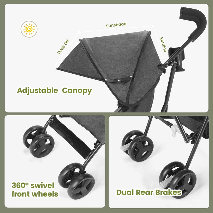 Einhändig klappbarer, leichter Kinderwagen, grosser Aufbewahrungskorb, Verdeck, Getränkehalter, komp