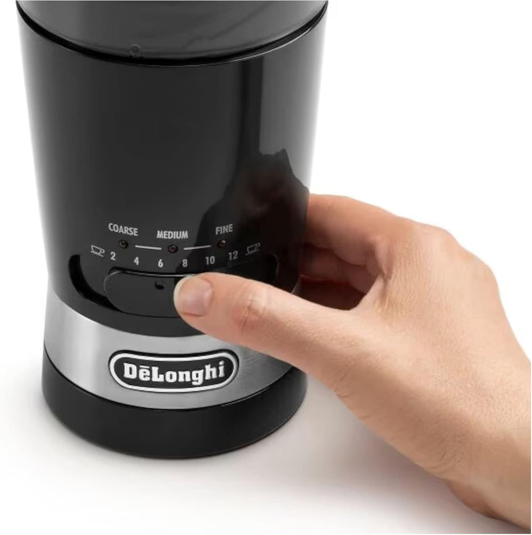 De'Longhi Kaffeemühle KG210 – elektrische Mühle für ganze Kaffeebohnen, Gewürze und Nüsse, rostfreie