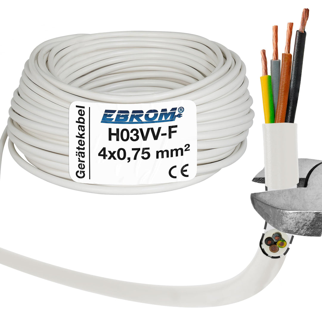 EBROM Kunststoff Schlauchleitung RUND, Kabel, Stromkabel, Leitung, Gerätekabel H03VV-F 4x0,75 mm² Fa