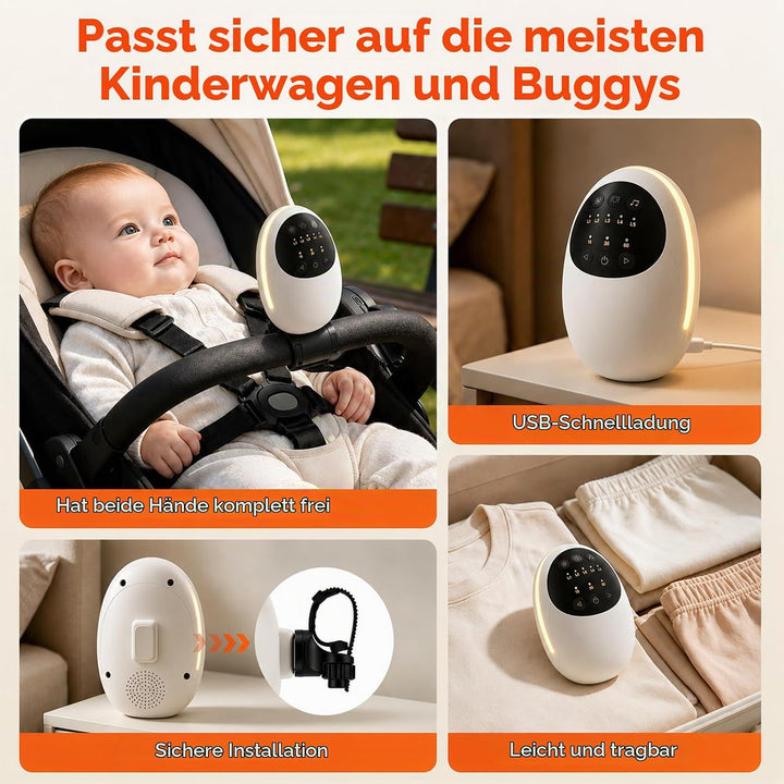 Kinderwagen Schaukler mit 5 Vibrationsstufen, Beruhigendem Weissrauschen &amp; Bluetooth Lautsprecher, E