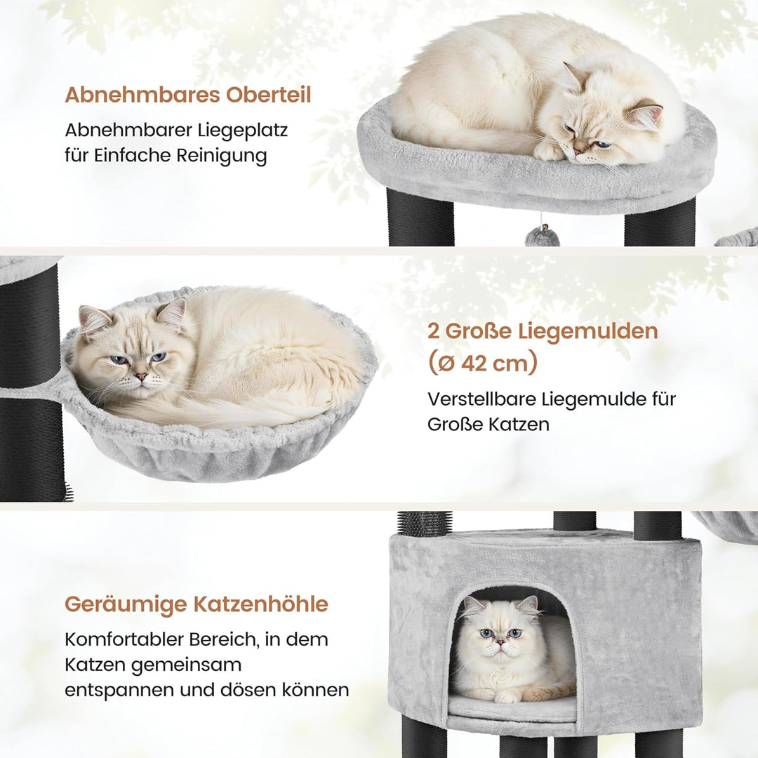 Yaheetech Kratzbaum gross Katzenbaum 11cm Dicke Kratzsäulen hellgrau schwarz | FSC-zertifizierte Spa