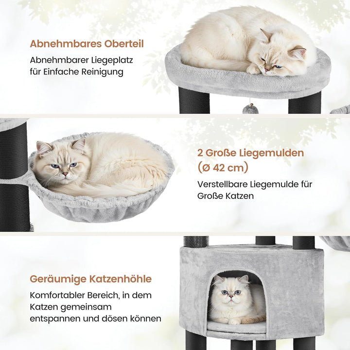 Yaheetech Kratzbaum gross Katzenbaum 11cm Dicke Kratzsäulen hellgrau schwarz | FSC-zertifizierte Spa
