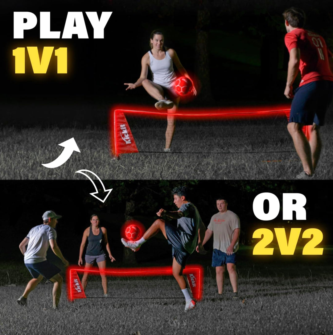 Kickit Soccer Tennis Game Set, Portable 6.5' Wide x 2' High Net & Soft Lightweight Ball, Play Outdoo