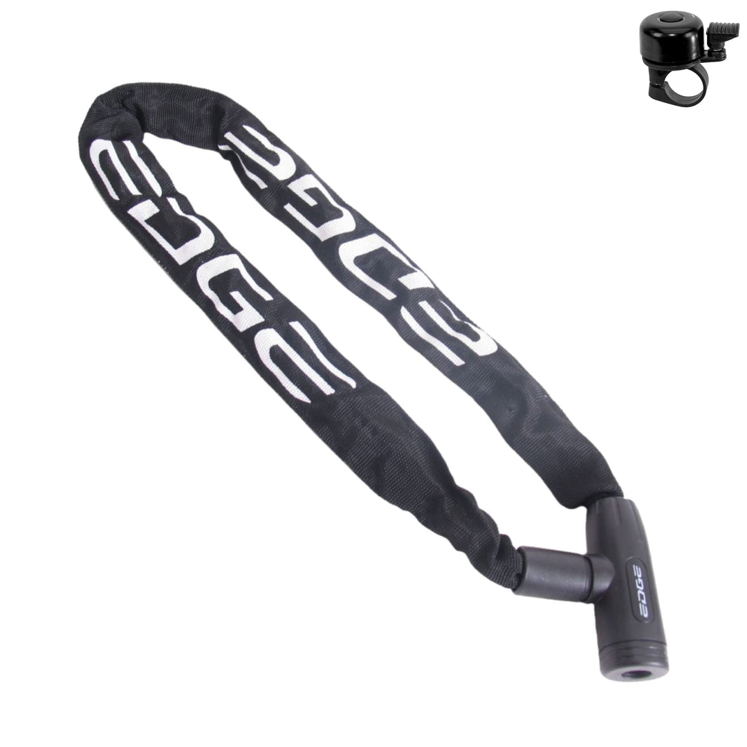 Edge Kettenschloss Granito Fahrradschloss Ø 6 mm x 110 cm Schwarz inkl. Fahrradklingel
