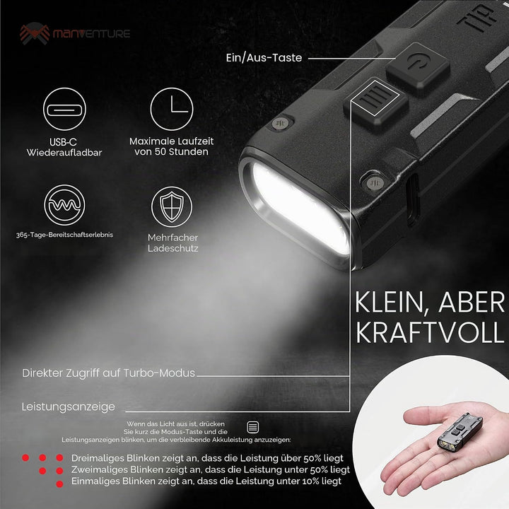 Nitecore Tip SE – Mini-Taschenlampe – 700 Lumen LED – wiederaufladbar USB C – Schlüsselanhänger – wa
