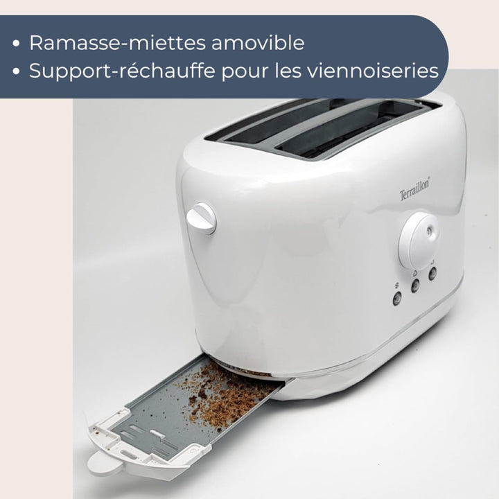 TERRAILLON - DIAMANT WEIss- Toaster – 2 Schlitze 13 cm – 6 Leistungsstufen (870 W) – Aufwärmen – Auf