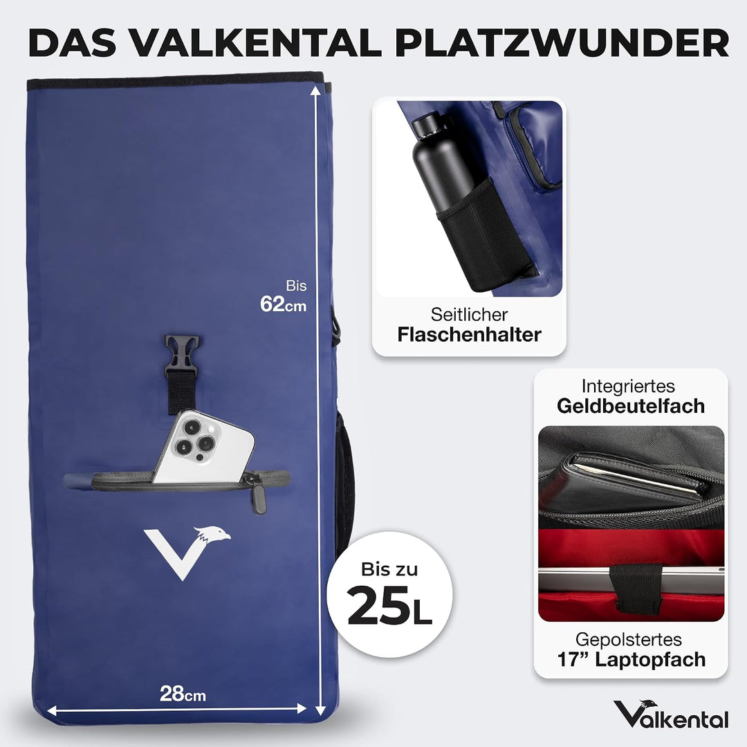 Valkental® 3in1 Fahrradtasche [Bis 25L] - Das Original - Geeignet als Gepäckträgertasche, Rucksack u