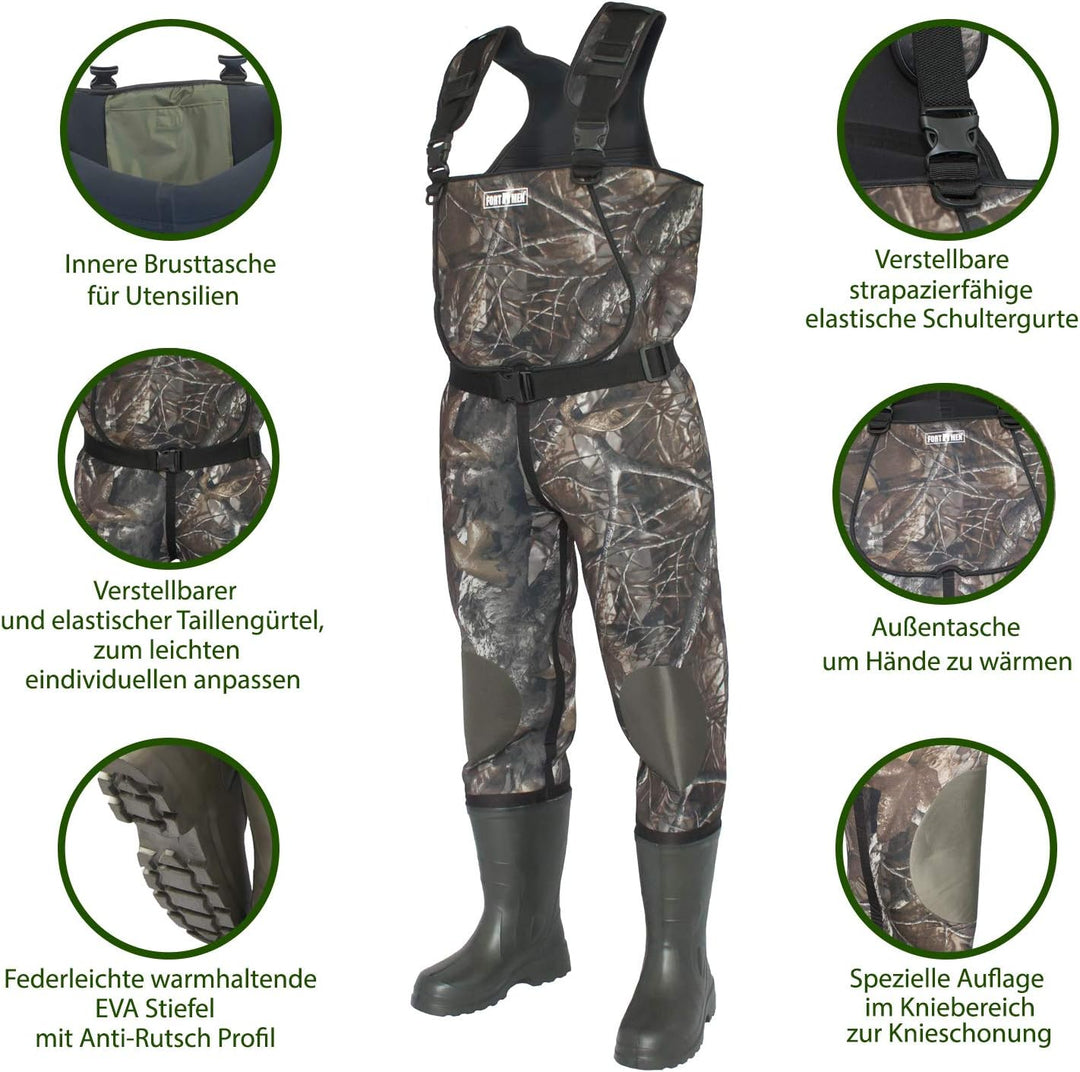 Wathose Neopren 5mm Herren Anglerhose mit Eva Stiefel Gr 41-47 wasserdichte Watthosen Fischer Teich