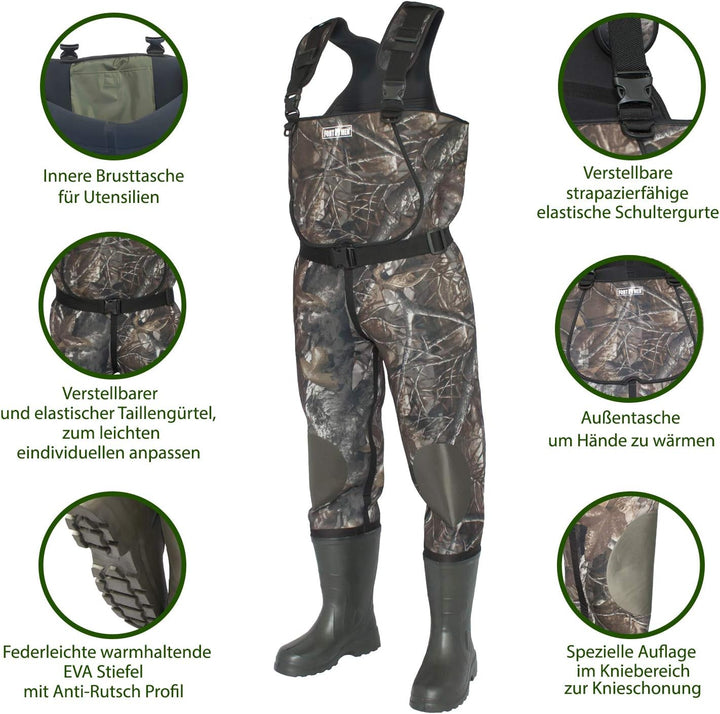 Wathose Neopren 5mm Herren Anglerhose mit Eva Stiefel Gr 41-47 wasserdichte Watthosen Fischer Teich