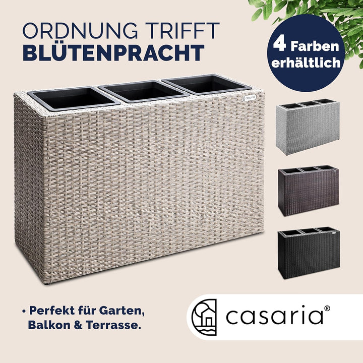 Casaria® Blumenkasten 3 Innentöpfe Polyrattan Herausnehmbar Wasserablauf Outdoor Rechteckig Pflanzka