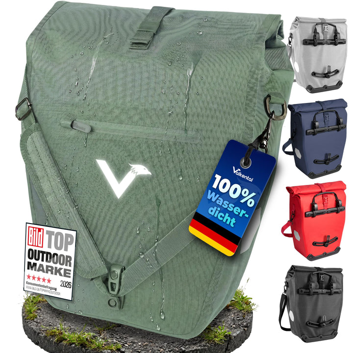 Valkental® 2in1 Reflektierende Gepäckträgertasche [28L] Abschliessbare Befestigung [PVC frei] Fahrra