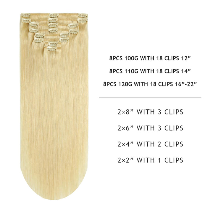 YILITE Clip in Extensions Echthaar Blond 35cm 100% Echthaar Extensions Clip 14 Zoll 8 Stück 110g Uns