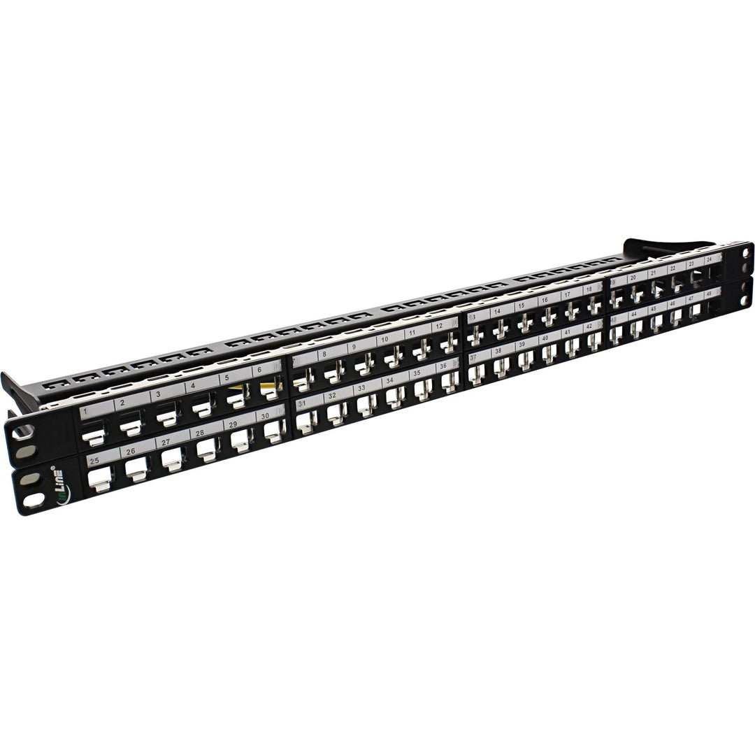 InLine 76848C Patchfeld 48-fach, Keystone Snap-In Leerblech Patchpanel, 19", 1HE, schwarz