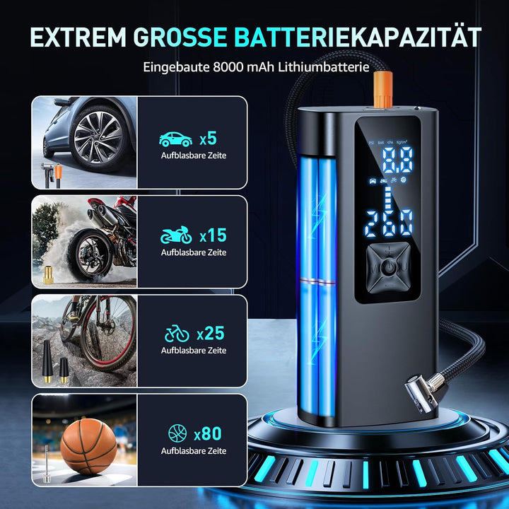 Elektrische Luftpumpe Fahrrad Akku Kompressor - 150 PSI Mini Tragbare Fahrradpumpe Luftkompressor Fü