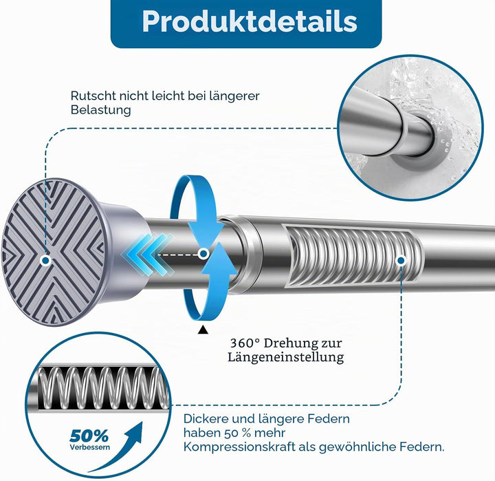 AIZESI Gardinenstange ohne Bohren 60 bis 120 cm, 1 Stück Teleskopstange, Silber duschstange ohne boh
