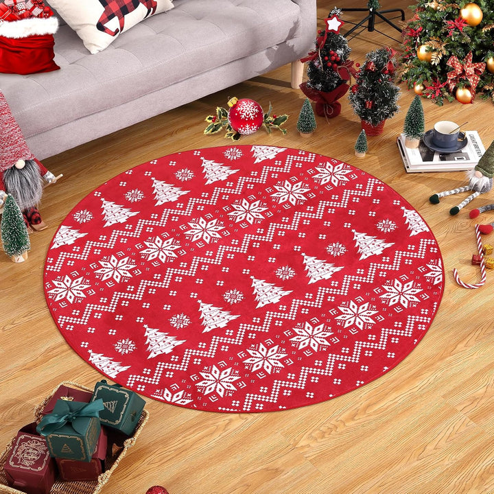CAROMIO Maschinenwaschbarer runder Weihnachtsteppich für Schlafzimmer, Innenbereich, Überwurf, Weihn