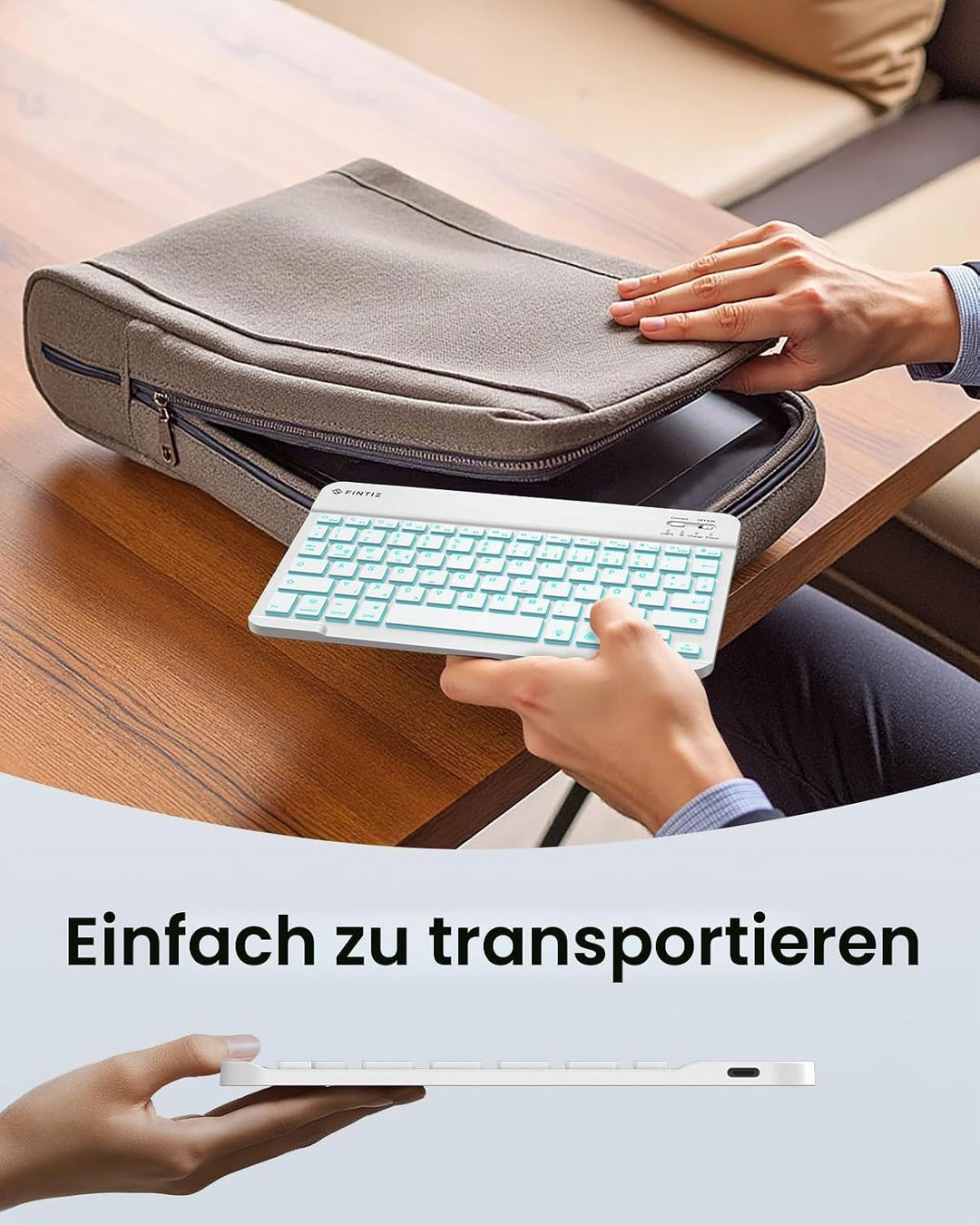 Fintie Bluetooth Tastatur mit Hintergrundbeleuchtung in 7 Farben, iPad Tastatur mit deutschem Layout