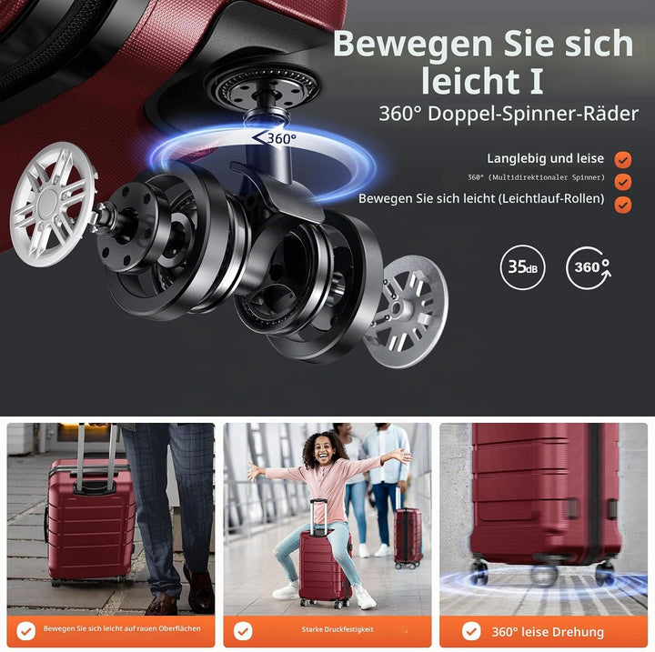 SHOWKOO Koffer Klein Hartschale Leicht ABS+PC Reisekoffer Kabinen Haltbar Handgepäck Sets 4 Rollen T