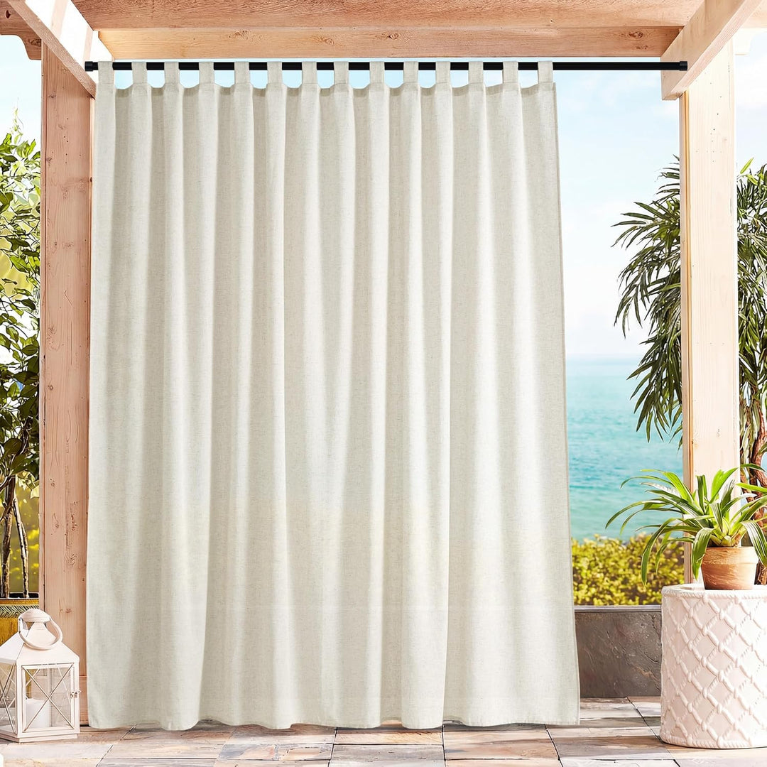 PONY DANCE Halbtransparente Leinen Outdoor Gardinen Boho 1er Set H 213 x B 254 cm wasserdichte Outdo