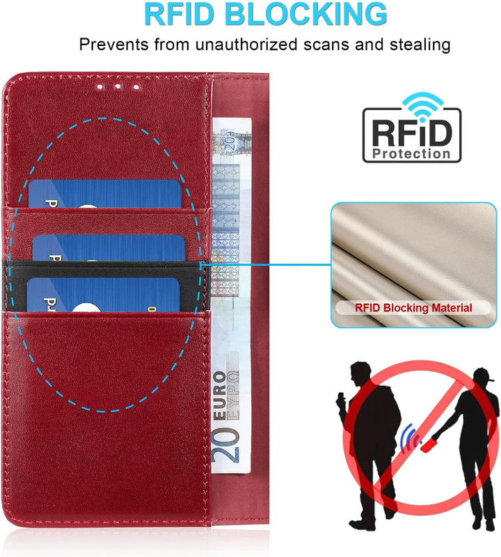 LENSUN Echtleder Hülle für iPhone 14, Handyhülle Echt Leder [Magnetverschluss][RFID Schutz] Handytas