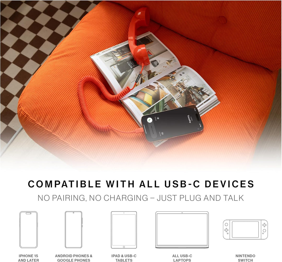 Native Union Pop Phone – Retro-Telefonhörer mit Mikrofon & Lautsprecher, USB-C für iPhone, iPad, Lap