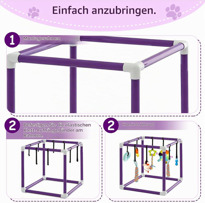 CISSIYOG Welpenspielstudio mit 8 Hängespielzeugen, Lila PVC-Rahmen Aktivitätszentrum für Kleine Hund