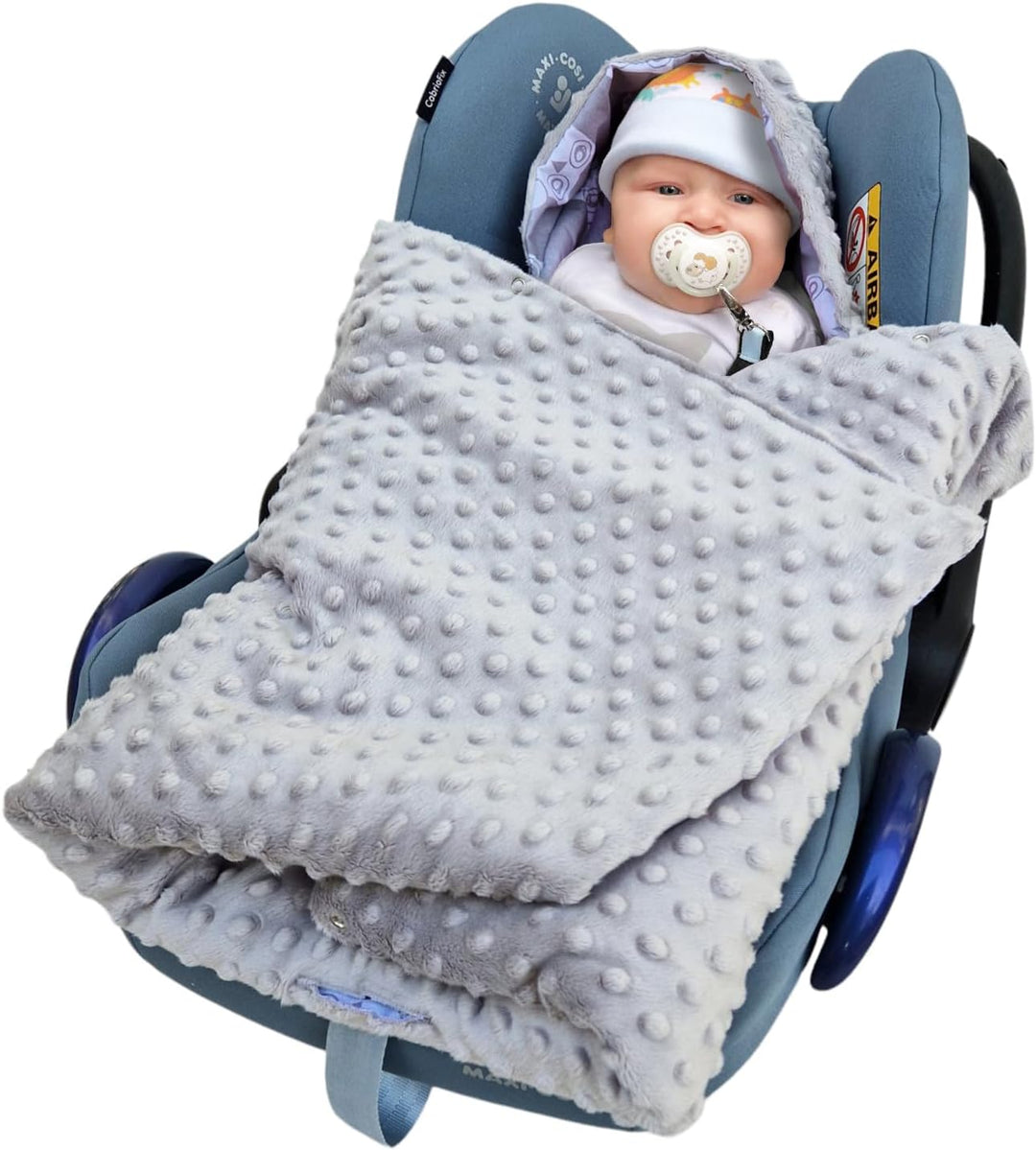 Baby Einschlagdecke Doppelseitig 86x86 cm Minky-Plüsch für Kinderwagen und Babybett (Grau Minky-Eule
