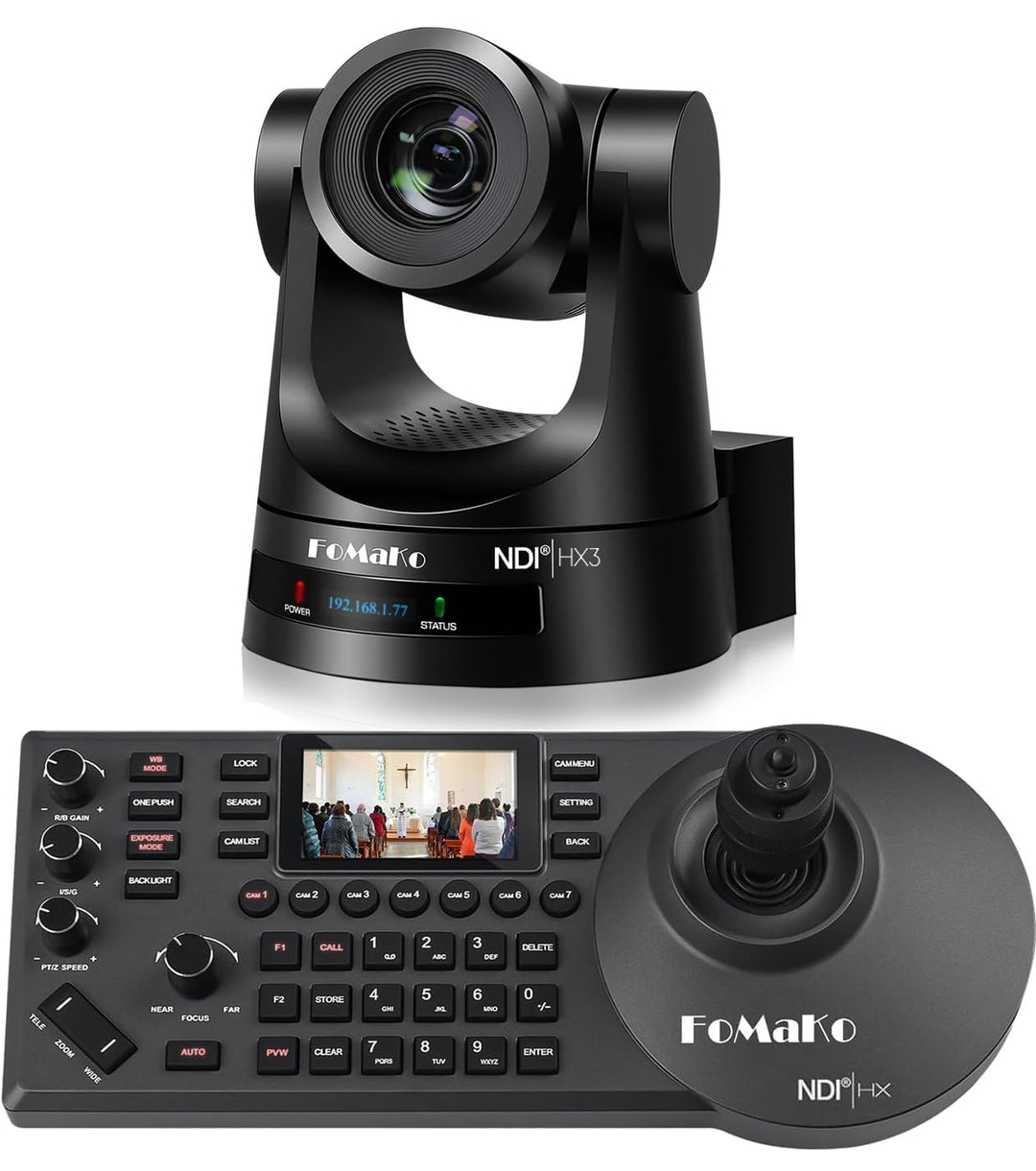 FoMaKo 20x NDI PTZ Kamera Bundle/Kit (1x KN20A NDI Kamera & 1x KC608 Pro PTZ Controller) für Gottesd