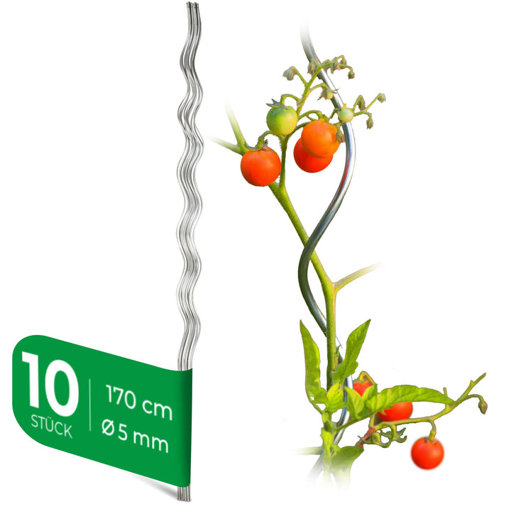Novatool 10 Stück Tomatenstäbe 170 cm x 5 mm Ø Tomatenspiralstäbe verzinkt Rankstäbe Tomatenstangen