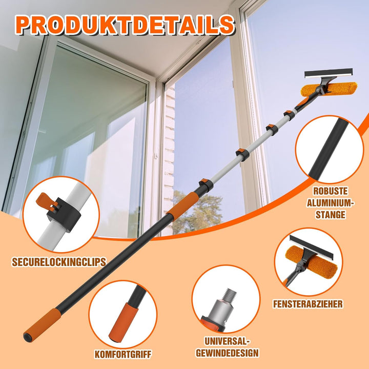 SISUPASSIE 2-in-1 Fensterputzer, 9m Fensterabzieher, professionelles Fensterwischer mit Teleskopstie
