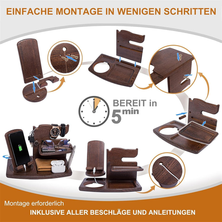 Schreibtisch-Organizer aus Holz &amp; drehbarer Handyhalter, braun – für Ordnung und Aufbewahrung im Bür