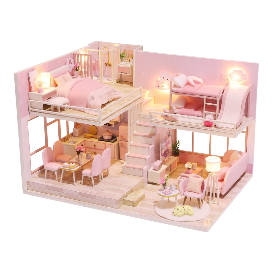 CUTEROOM Miniatur-Puppenhaus-Bausatz zum Selbermachen mit Möbeln und Musik – Puppenhaus-Bausatz aus