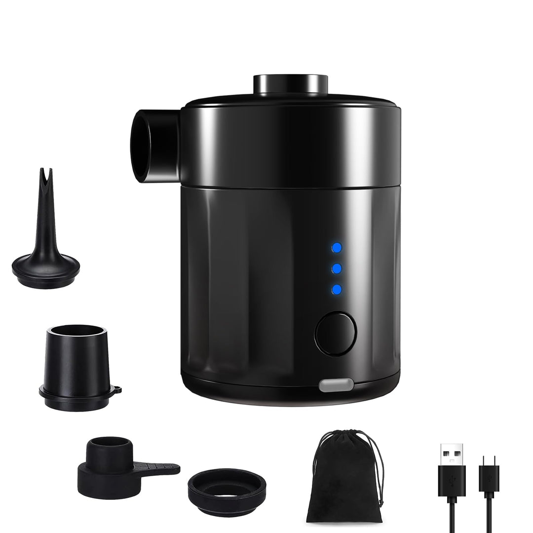 Mojimdo Tragbare Elektrische Luftpumpe, 5000 Pa Pumpe Akku, 450L/Min, Kompakte Air Pump mit 4 Düsen,