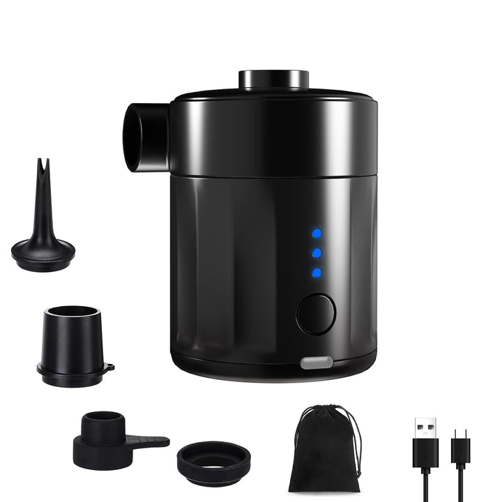 Mojimdo Tragbare Elektrische Luftpumpe, 5000 Pa Pumpe Akku, 450L/Min, Kompakte Air Pump mit 4 Düsen,