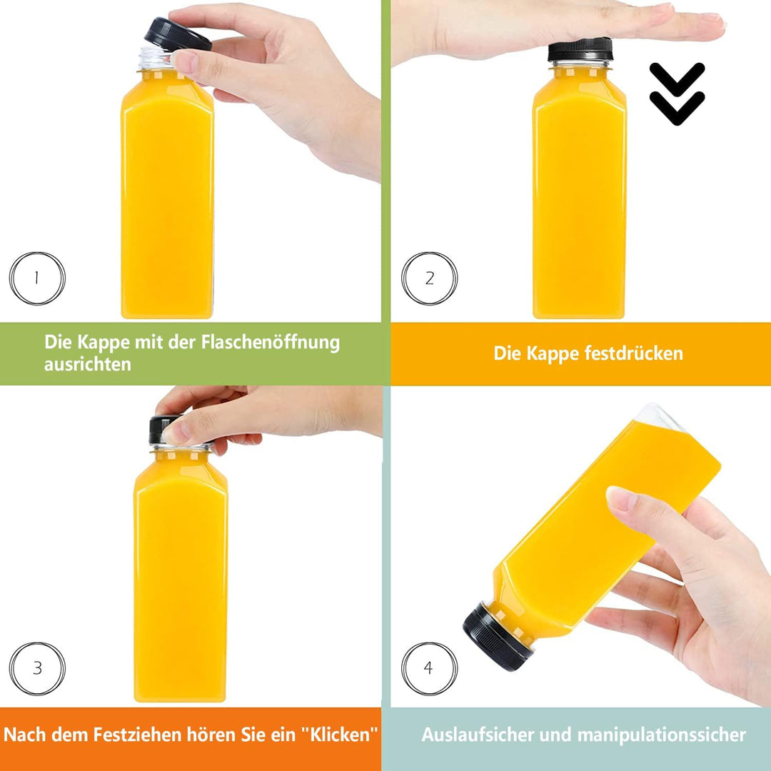 YBCPACK 12 Stück 500ml Kunststoff Saftflaschen zum Befüllen， Wiederverwendbare Leere Smoothie Flasch