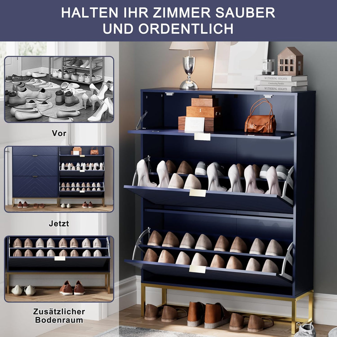 UEV Schuhschrank mit 3 Klappen schmal Schuhablage Schuhkommode Schuhregal Schuhkipper Platzsparend,