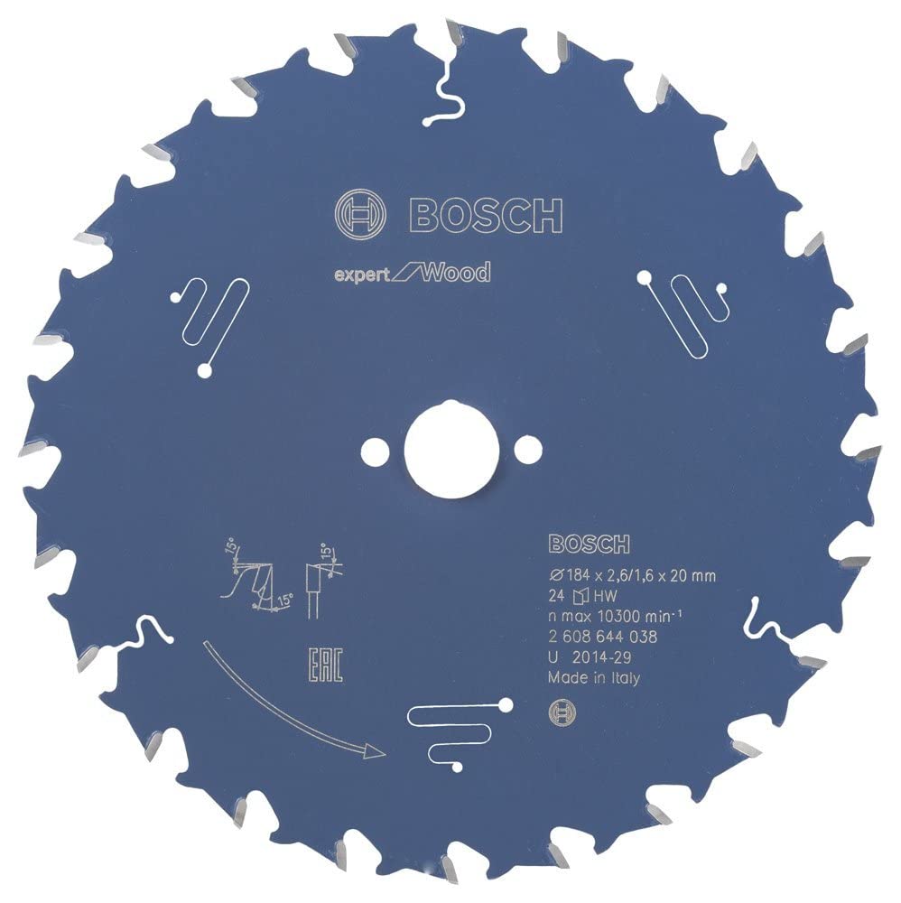 Bosch Professional 1x Kreissägeblatt Expert for Wood (Holz, Sägeblatt Ø 184 x 20 x 2,6 mm, 24 Zähne,